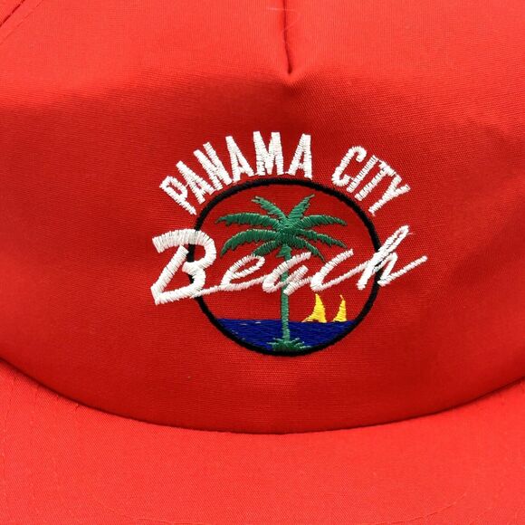 Vintage Panama City Beach Hat Snapback Cap Red Cotton Blend Beach Scene - Picture 5 of 11
